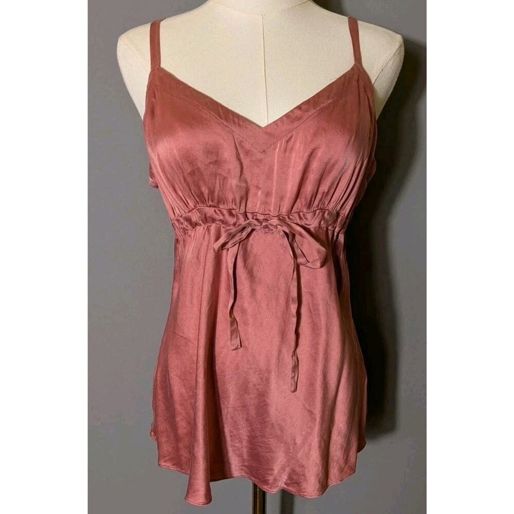 Apt 9 Silk Camisole Top Women Size 8 Pink Sleeveless Empire Waist Tie Babydoll